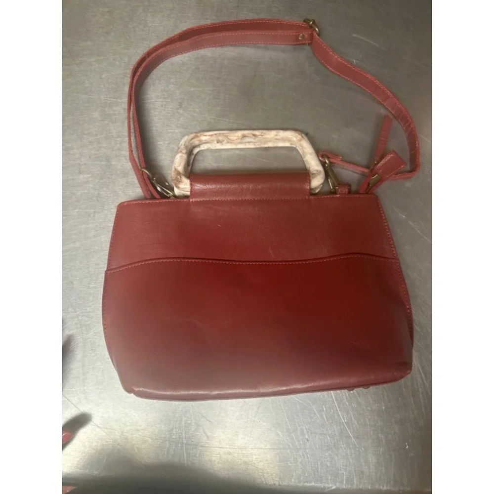 Trades of Hope Red Leather Crossbody Bag Marbled Resin Top Handle Satchel India